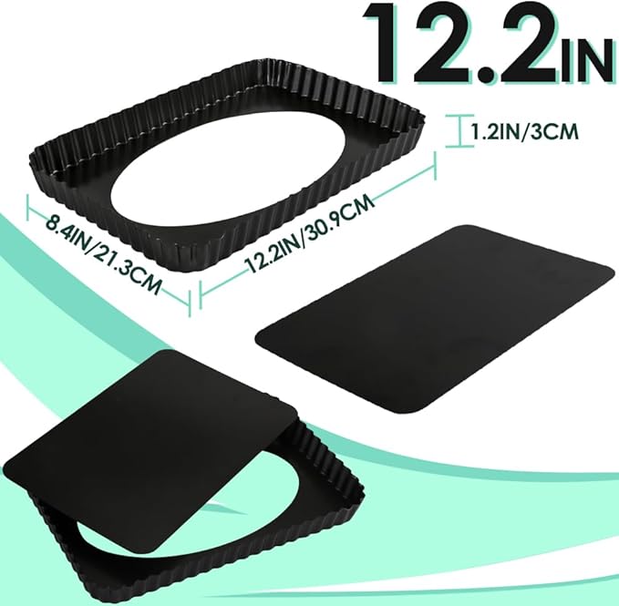 Rectangular Pie Pan Nonstick Tart Pan With Removable Bottom Heavy Duty Carbon Steel Fluted Quiche Pan Tart Mold for Baking Mousse Cakes Dessert,12.2 x 1.2-Inch
