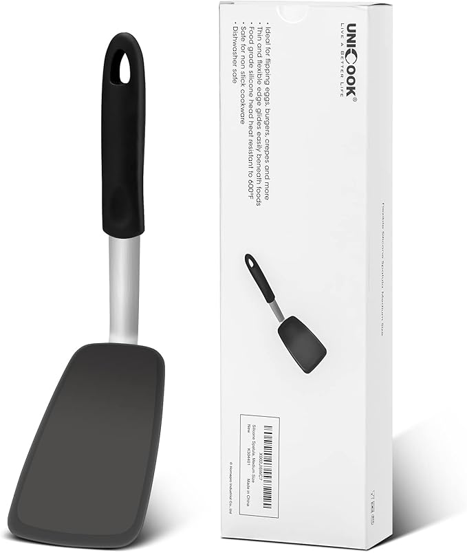 Unicook Flexible Silicone Spatula, 600°F Heat Resistant Silicone Turner for Nonstick Cookware, Essential Kitchen Cooking Utensil, Ideal for Flipping Eggs, Pancake, Burgers, Crepes and More, Medium