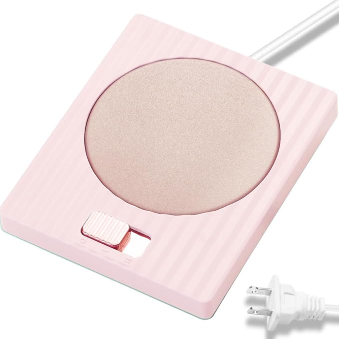 Coffee Mug Warmer - Fastest Heating Cup Warmer for Office Desk Accessories with Metal Heating Panel & 2 Temperature Settings for Coffee, Cocoa, Milk, Tea & Candles (Pink)