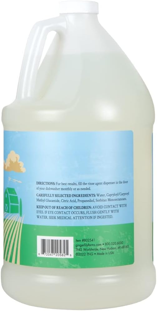 Ginger Lily Farms Botanicals Plant-Based 4-In-1 Dishwasher Rinse Aid, 100% Vegan & Cruelty-Free, Fragrance Free, 1 Gallon (Pack of 4)