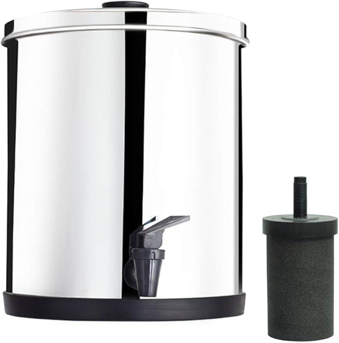 AquaEasy Go Stainless Steel 50 Cup Water Filter Dispenser, Extra Large Capacity, Powerful Fast 99% Filtration, Lasts 250 Gallons or 6 Months. Compact Water Filter Dispenser (Glossy)