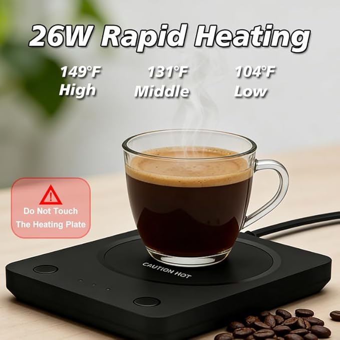 SEALON SLM03（Black 1-Pack）Coffee Mug Warmer for Desk, Electrie Coffee Cup Warmer with 3-Temp Settings, CupWarmer for Desk with Auto Shut Off After 4H Feature for Warming & Heating,Beverage, Milk, Tea