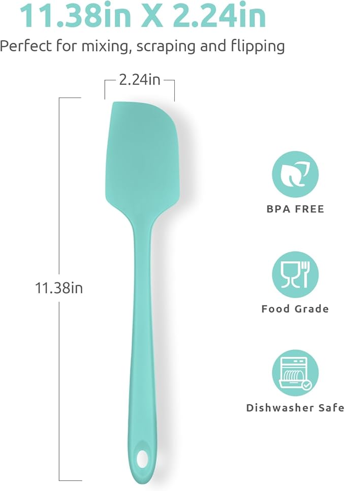 U-Taste 11.38" Silicone Baking Spatula: 480ºF Heat Resistant Food Grade Flexible Rubber Kitchen Bowl Scraper, Seamless Pastry Spreader for Mixing Stirring Scraping in Nonstick Cookware (Aqua Sky)