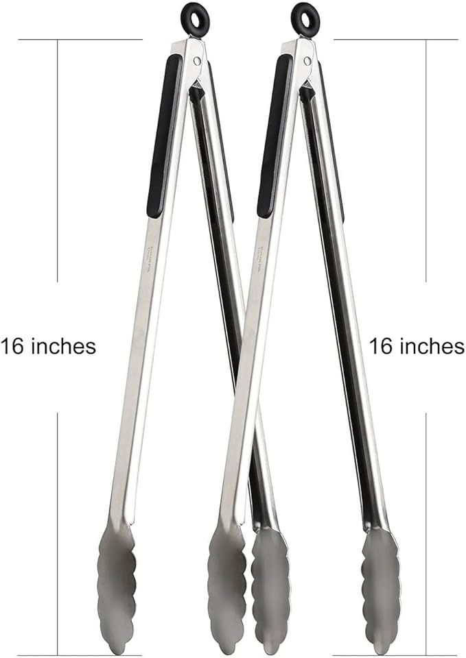 Grill Tongs, 16" Long BBQ Tongs, Premium Stainless Steel Locking Tongs Metal Tongs with Non-slip Handle for Outdoor Grill, BBQ/Barbecue, Cooking