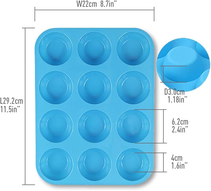 Silicone Muffin Pan, Cupcake Pan, 12 Cups, Food Grade Egg Muffin Baking Silicone Molds, Non-stick, 3 Pcs