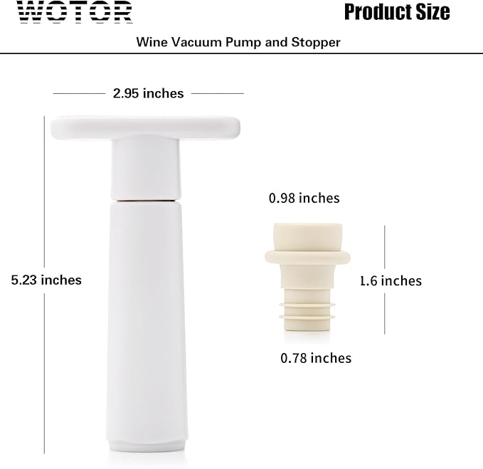 WOTOR Wine Saver Vacuum Pump with 4 Stoppers, Wine Stopper & Preserver, Reusable Bottle Sealer Keeps Fresh, Ideal Accessories Gift, Flat Handle (White) (Pack of 2)
