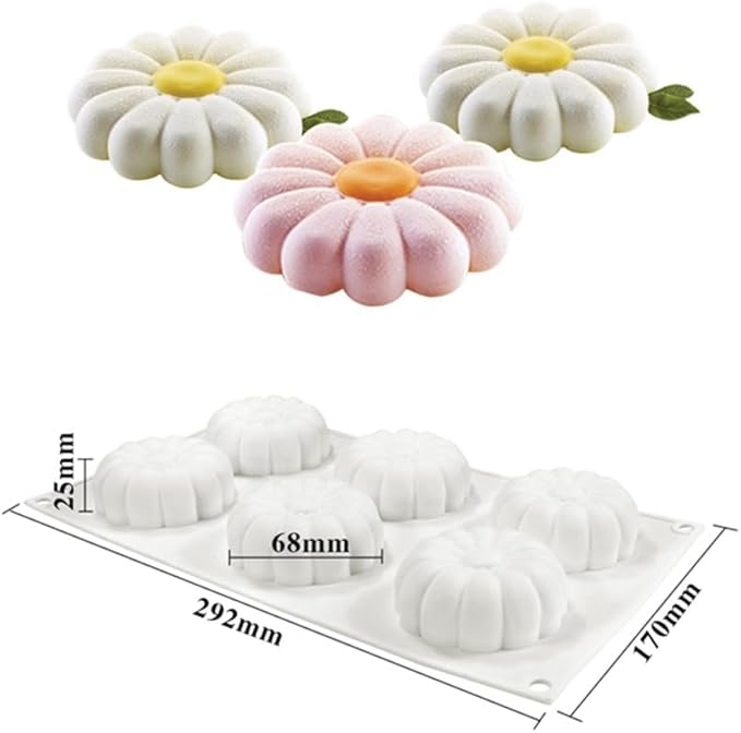 6 Holes Silicone Sunflower Cake Ice Cream Chocolate Mold Soap 3D Cupcake Bakeware Baking Dish Cake Pan Muffin Mould (Sunflower H_11.84 X6.8 X1 inch)