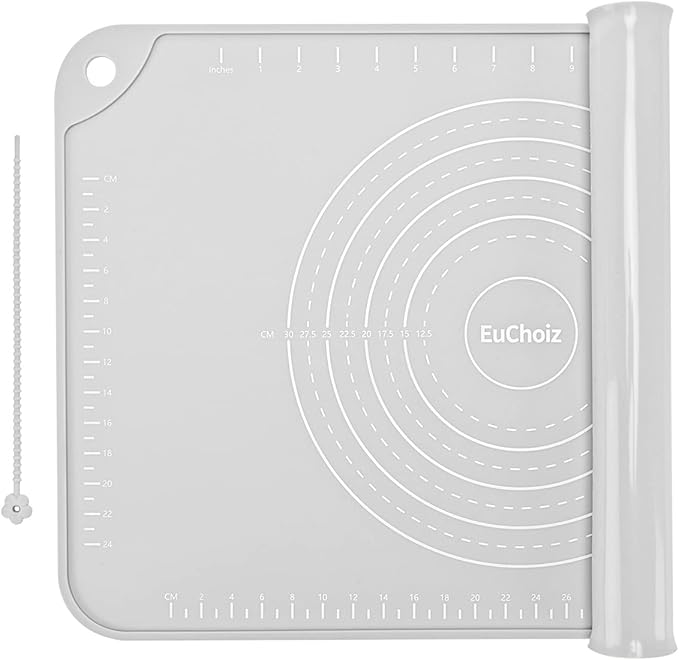 Silicone Pastry Mat 28"*20" Extra Thick Non Stick Baking Mat Food Grade Silicone Dough Rolling Bake Mat with Edge Heightening Light Grey