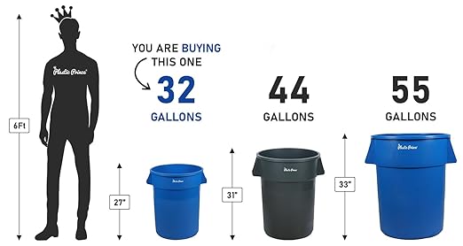 PLASTIC PRINCE 32 Gallon Round Trash Can Container Blue Plastic Commercial Garbage Bin for Home Garage Restaurants Warehouses