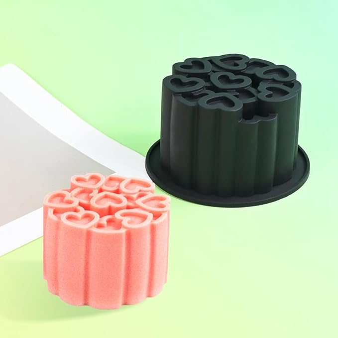 Silicone Mold, 3D Love Heart Pattern Cylinder Baking Mould for Mousse Cake, Fondant, Soap, Ice Cream, Chocolate, Candy, Non-Stick Easy Release BPA Free Food Grade Silicone Molds (B_ Love Heart)