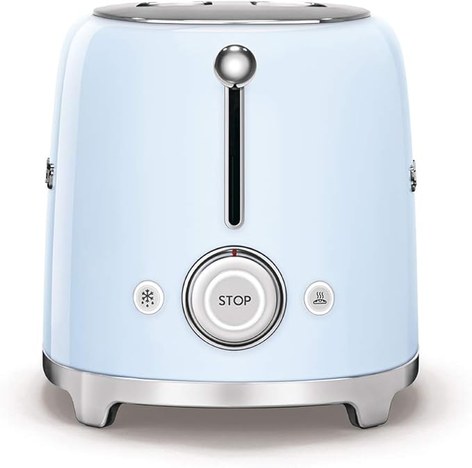 SMEG 2 Slice Toaster with 6 Presets and Defrost Function and Removable Crumb Tray TSF01PBUS, Pastel Blue