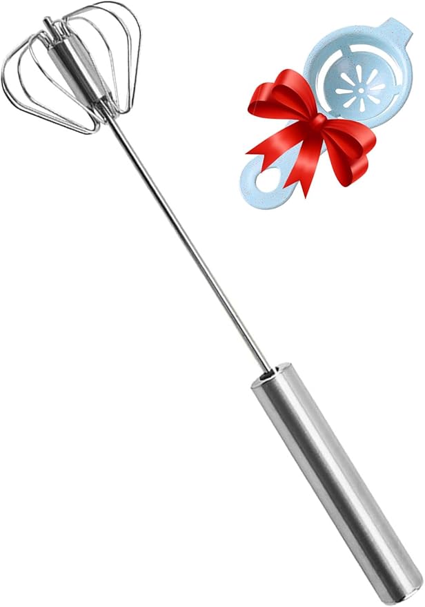 Semi-automatic Whisk, Stainless Steel Egg Beater, Hand Push Rotary Whisks Mixer Stirrer for Making Cream, Whisking, Beating and Stirring (12Inch)