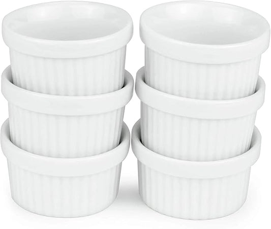 Mini Ramekins 1 oz. 30 ml|Microwave & Oven Safe, Porcelain Souffle Dish, Dipping Sauce, & Small Dessert Cups| 6 Count