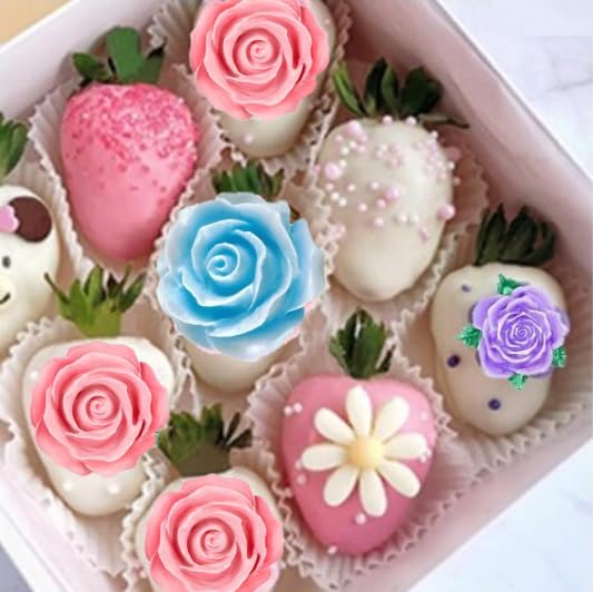 Rose Flower Silicone Molds,2pcs Roses Flowers Fondant Molds Polymer Clay Mould Candy Chocolate Molds for Cupcake Cake Pop Puck Decoration DIY Crafts