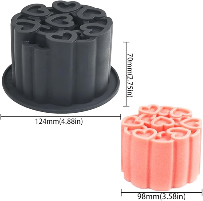 Silicone Mold, 3D Love Heart Pattern Cylinder Baking Mould for Mousse Cake, Fondant, Soap, Ice Cream, Chocolate, Candy, Non-Stick Easy Release BPA Free Food Grade Silicone Molds (B_ Love Heart)