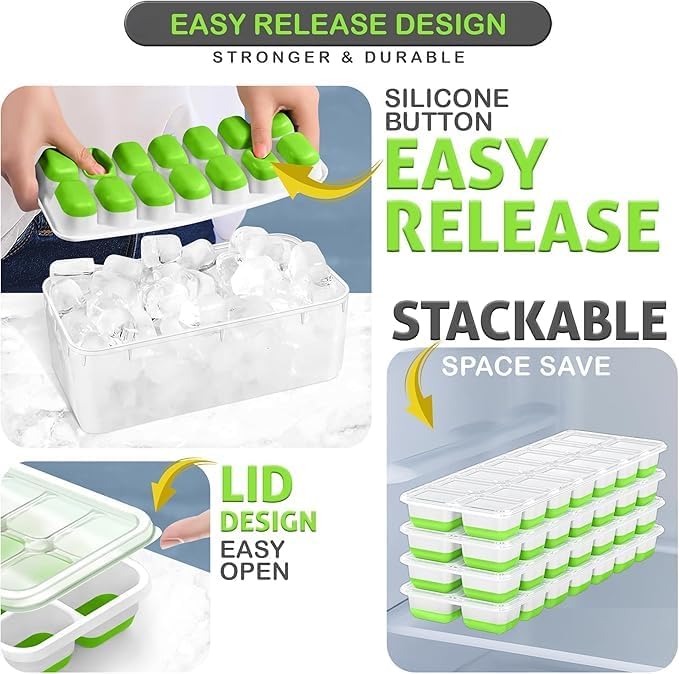 14 Grids Ice Cube Trays Set & 8 Circles Ice Cube Trays Set - 7 Trays, 2 Bins, 2 Scoops, 2 Tongs & 4 Straws