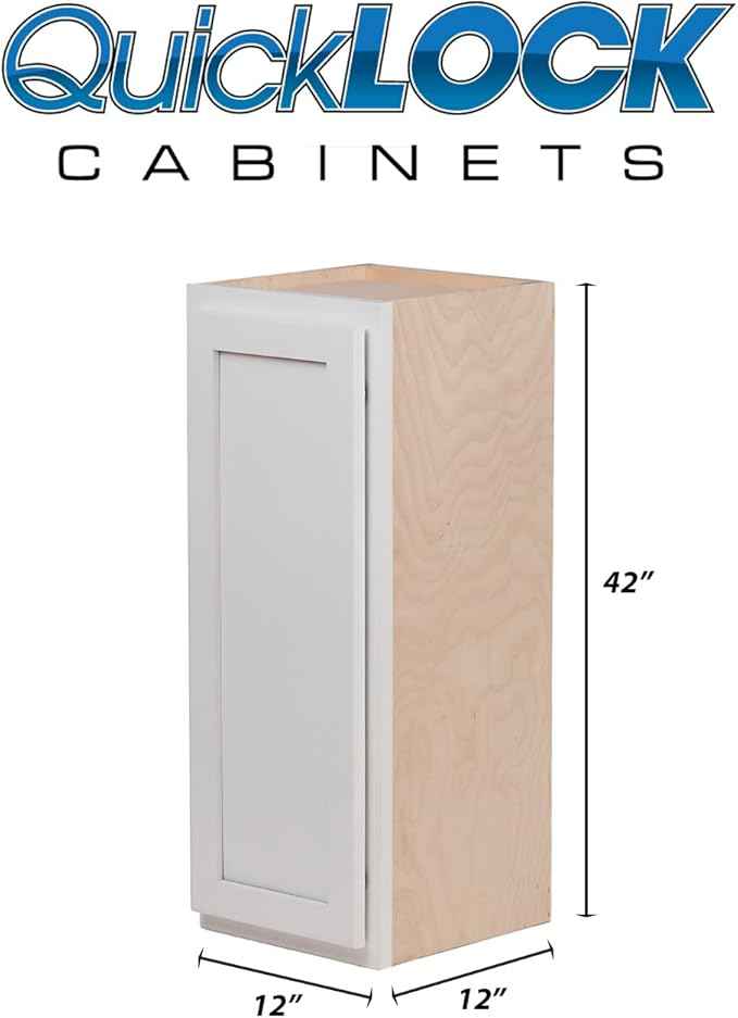Quicklock RTA (Ready-to-Assemble) 42" Tall Wall Kitchen Cabinets - Shaker Style | 100% Hardwood | Made in America | Soft Close Hardware (Pure White, 12" D x 12" W x 42" H)