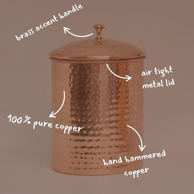Pure Copper Canisters for Coffee Tea Sugar Flour, Food Storage Containers with Lids, Kitchen Countertop Decor, Kitchen Storage, Hand Hammered, Small (Copper Canister (1))
