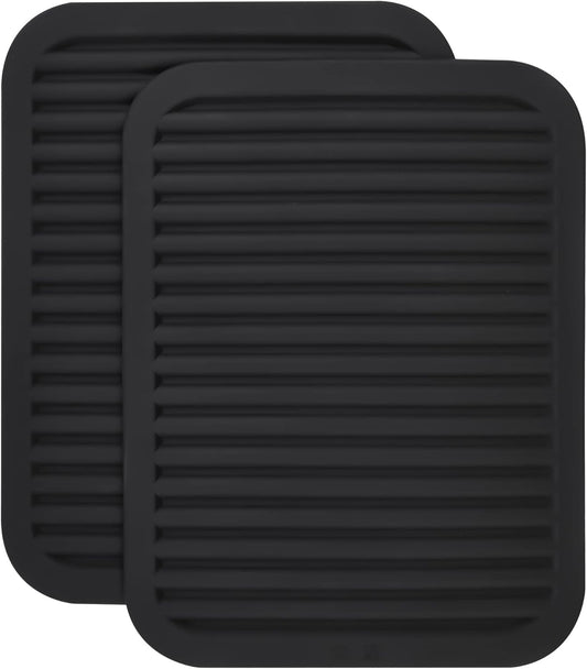 Silicone Trivet Mat-Trivets for Hot Pots&Pans-Hot Pads for Kitchen-Versatile Trivets for Hot Dishes-Heat Resistant Mats for Counter&Table, Silicone Pot Holders Drying Mat (9x12) Pack 2 Black