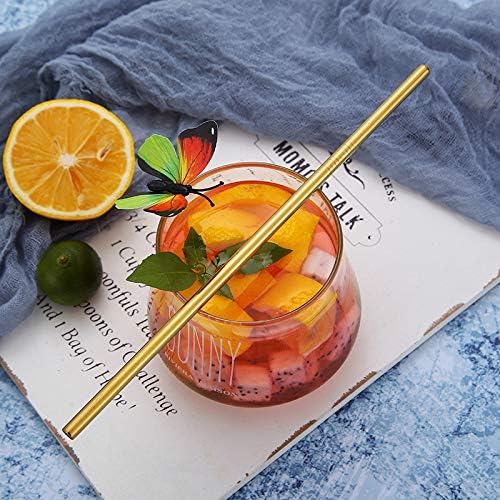 Gold Metal Straws 100Pack, NiceCaTeLe Ultra Long 10.5" Reusable Stainless Steel Straws Gold Drinking Straws in Bulk for 20/30 Oz for Yeti Tumblers. Dishwasher Safe (10.5" Long, Gold-100pcs Straight)