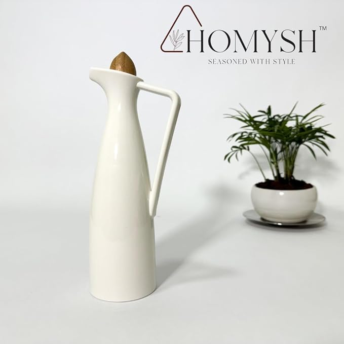 White Pottery Olive Oil Dispenser Cruet - Elegant Design, Drip-Free Pourer with Stopper, Perfect for Cooking and Salad Dressings, Fits Every Kitchen