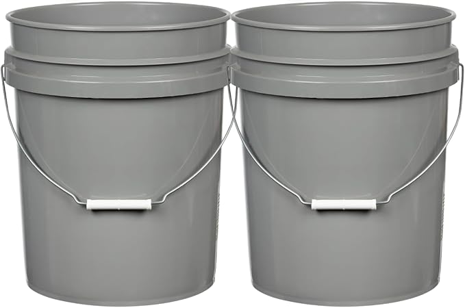 House Naturals 5 Gallon Premium HPDE Plastic Bucket - Made in USA Food Grade Storage Container, BPA Free All Purpose Pail (2, Gray)