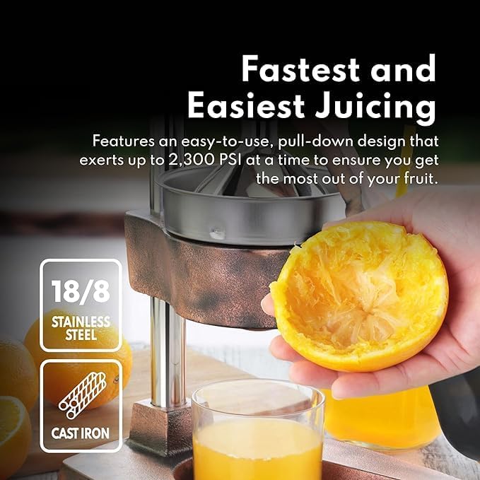 Generic Cast-Iron Orange Juice Squeezer - Heavy-Duty, Easy-to-Clean, Professional Citrus Juicer, Black, h3653