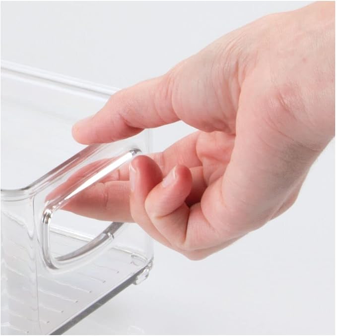 mDesign Small Plastic Office Storage Container Bins with Handles for Organization in Filing Cabinet, Closet Shelf, or Desk Drawers, Organizer for Notes, Pens, Pencils, Ligne Collection, 4 Pack - Clear