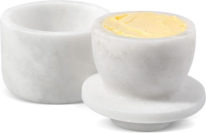 Koville White Marble Butter Keeper Handmade French Butter Holder For Kitchen Counter Decor, Stone Butter Dish Butter Container & Crock for Kitchen, Handmade Butter Crock For Spreadable Butter Ideal