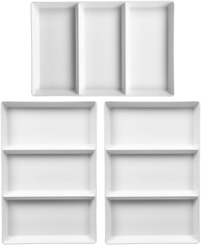 US Acrylic Avant White Plastic Divided Serving Trays (Set of 3) 15” x 10” | Large Reusable 3-Section Party Platters | Serve Appetizers, Fruit, Veggies, & Desserts | BPA-Free & Made in USA