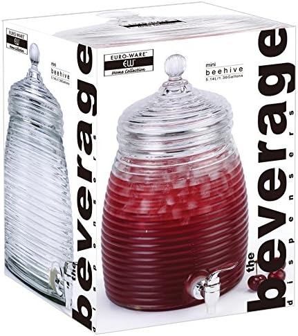 1.3 Gallon Glass Beehive Beverage Dispenser with Spigot- Drink Dispenser for Parties, Weddings and Showers- Mason Jar Style Glass Drink Container with Lid for Tea, Lemonade, and Infused Water