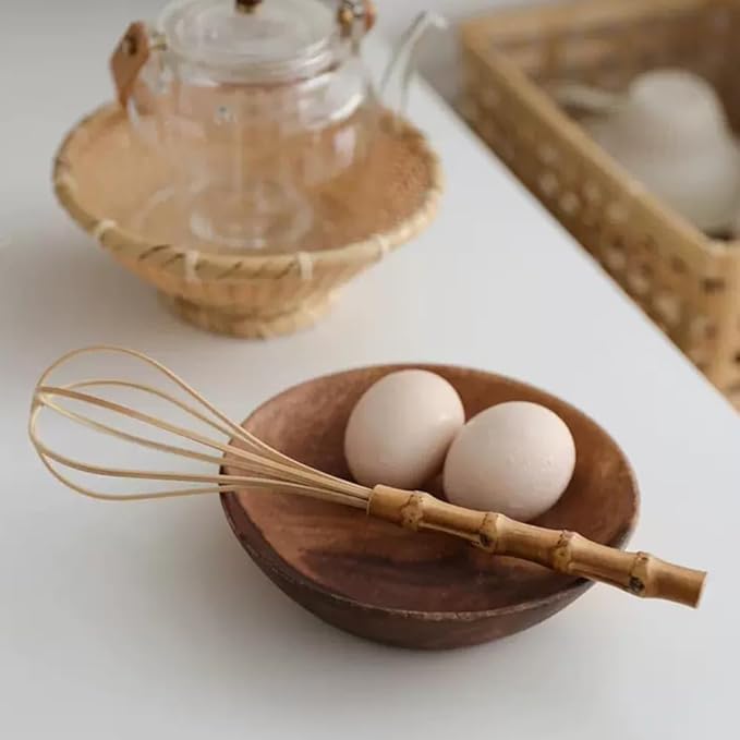 Handmade Wood Whisks for Cooking - 5.7In Natural Bamboo Whisk, Mini Wooden Whisks for Whisking, Beating, Blending, Frothing & Stirring (5.7Inches + 10Inches)