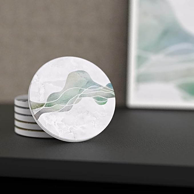 UMIRRO Ceramic Stone Coasters for Drinks Absorbent with Holder | Agate Style Coasters Set with White Marble Texture Background | Cool Cup Mat with Geode Pattern | Unique Fancy Tabletop Protection Mat