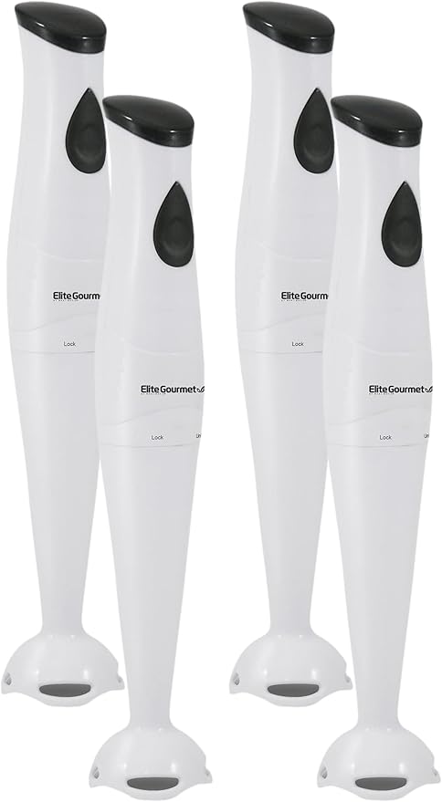 Elite Gourmet EHB-2425X Electric Immersion Hand Blender, Mixer, Chopper, 1-Touch Control Multi Purpose Electric Immersion Stick, Mixer, Chopper, 150 Watts, For Soups, Sauces, Baby Food, White
