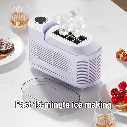 Portable Ice Maker, 8 Cubes in 10 Mins, Dual Power DC 12V & AC, Compact Countertop Machine for Home Office Camping Car, Purple