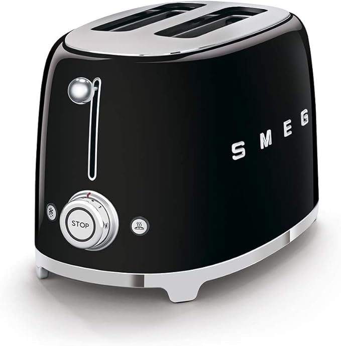 SMEG 2 Slice Toaster with 6 Presets and Defrost Function and Removable Crumb Tray (Black)