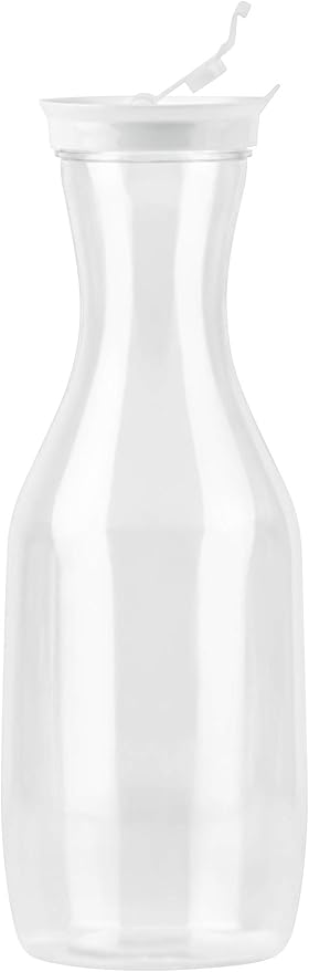 DecorRack Large Water Carafes, Bottle with Flip Top Lid, 50 Oz -BPA Free- Plastic Juice Pitcher, Decanter, Jug, Serve Fridge Cold Iced Tea, Water, for Outdoors, Picnic, Parties, Clear (1 Pack)