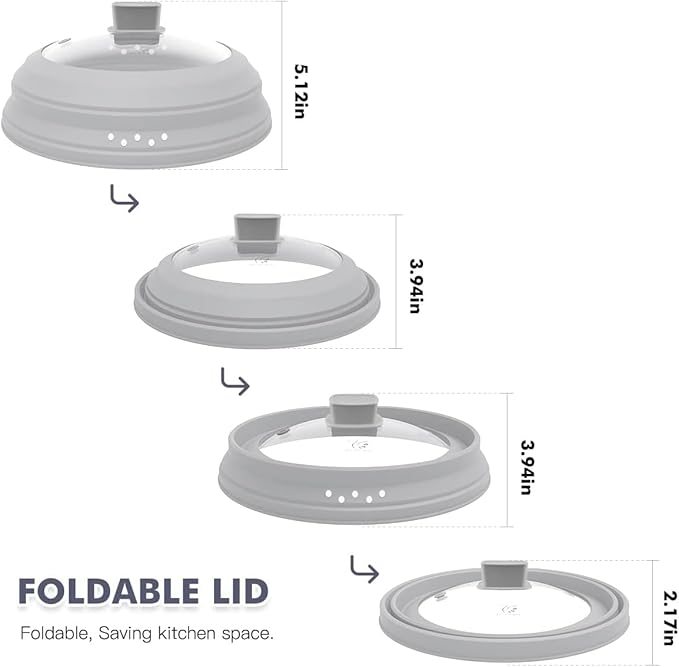 Microwave Splatter Cover Glass Cover Guard Lid with Collapsible Silicone for Food Pot Plate Cover 11.8 inch Light Grey