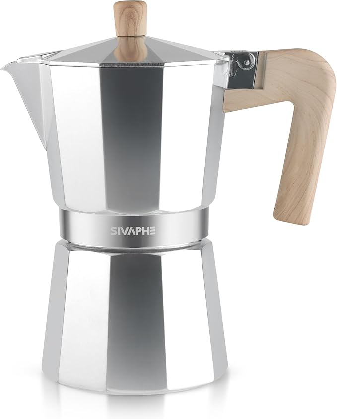 Sivaphe Aluminum Moka Pot 12 Espresso Cups, Percolator Espresso and Coffee Maker, Portable Stovetop Italian and Cuban Café Brewer for Home and Camping Sliver