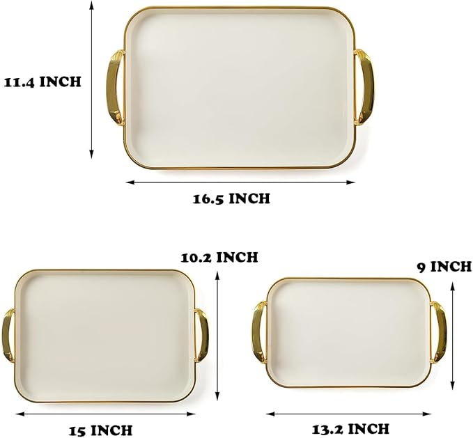 JEESA 3-Pack Serving Tray with Handles, Platters for Serving Food Turkey Cookie Appetizer Snack, Reusable Plastic, Stackable, for Holiday, Party, White