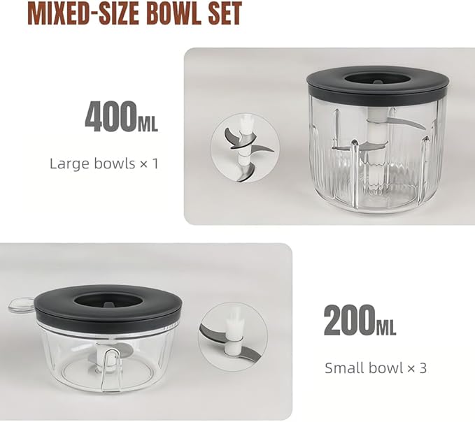 Electric Garlic Chopper, Mini Chopper Food Processor with 4 Cups & 2 Slicers, Electric Food Chopper for Baby Foods Kitchen,Mincing Pureeing Onion Garlic Chili & Spices