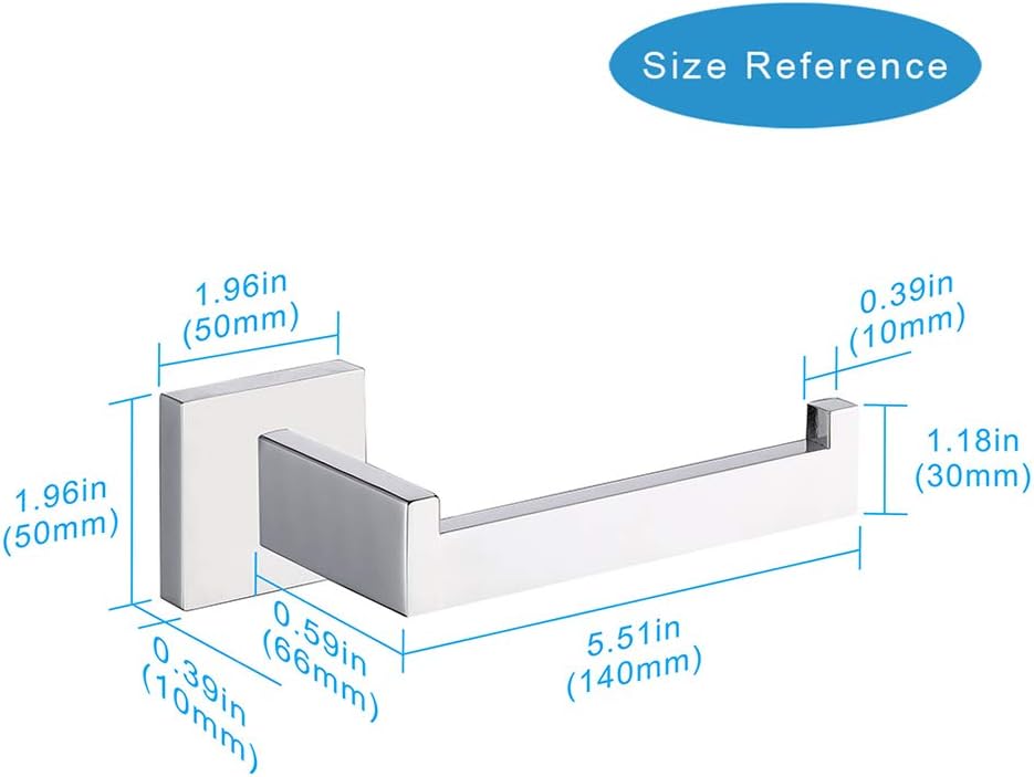 TASTOS Polished Chrome Toilet Paper Holder SUS304 Stainless Steel, Modern Square Half Open Bathroom 5 inch TP Holder Wall Mount Rustfree Tissue Roll Dispenser for Washroom Kitchen 2 Pack