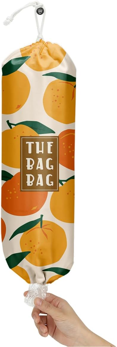 Plastic Bag Organizer,Reusable Grocery Country Style Plastic Bag Dispenser, for Home Kitchen Travelling Camping Decor, use 1 Pack，Tangerine Pattern