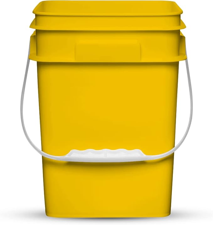 House Naturals 4 Gallon Square Food Grade Bucket Pail with Plastic Handles and Lid (Pack of 3) Made in USA containers (Yellow)