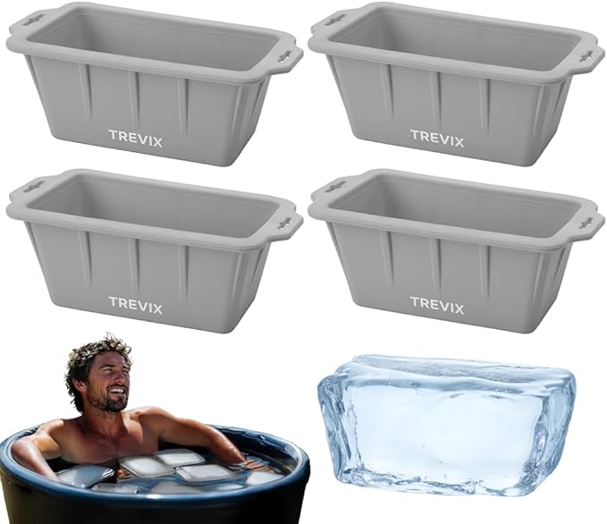 Trevix Ice Block Mold for Ice Bath (4 PCS) - Makes 18 LBS Large Ice Cube Molds, Reusable Ice Cube Tray, Large Silicone Ice Molds (Gray, 4pcs(18lbs))
