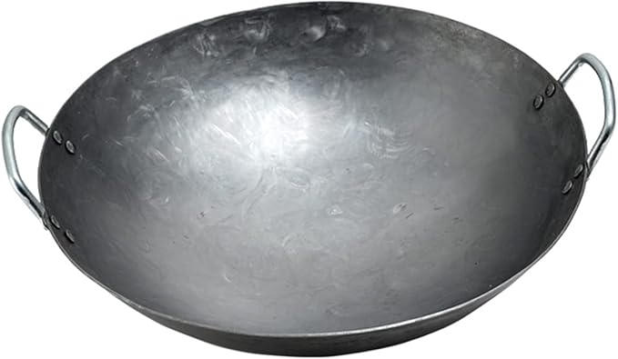 Wok Pfanne Traditioneller Handgehämmerter Wok Aus Refined Iron Mit Two Handles，1,8 MM Dick Wok (Rundboden) (Size : 38cm/14.9in)