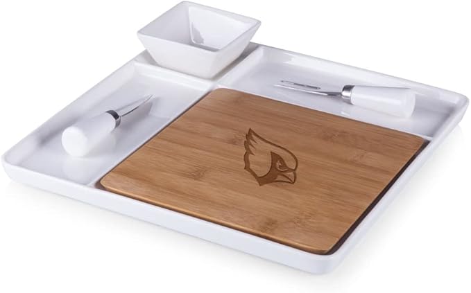 Picnic TIME NFL Peninsula Cutting Board & Serving Tray - Cheese Board - Charcuterie Board - Appetizer Plate, Bamboo & White Ceramic