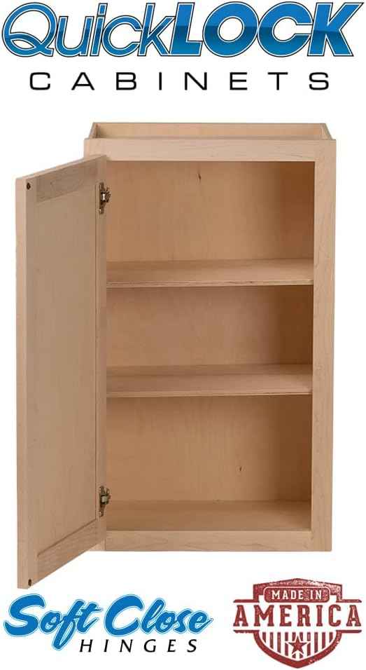 Quicklock RTA (Ready-to-Assemble) 42" Tall Wall Kitchen Cabinets - Shaker Style | 100% Hardwood | Made in America | Soft Close Hardware (Raw Maple, 12" D x 24" W x 42" H)
