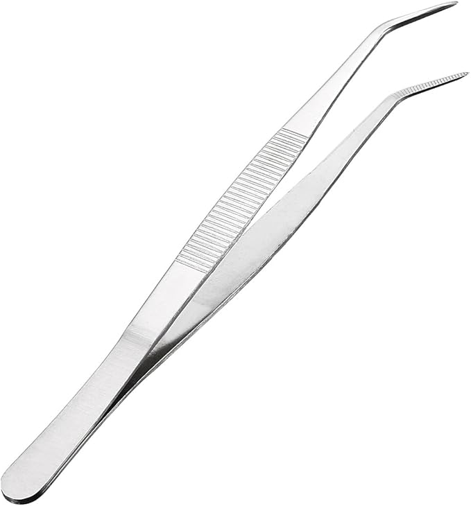 uxcell 8-Inch Stainless Steel Tweezers with Curved Pointed Serrated Tip Daily Garden Tool