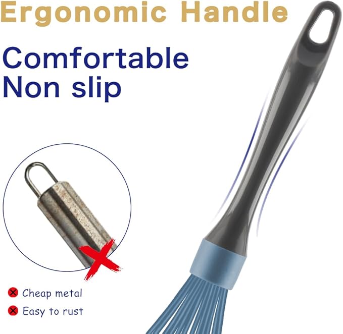 Dishwasher Safe Whisk, Professional Whisks, Stainless Steel & Silicone Wisk, Plastic Rubber Whisk Tool For Nonstick Cookware Pans, Heat Resistant Whisk, Blue, 12*3 inch (L-1-l)